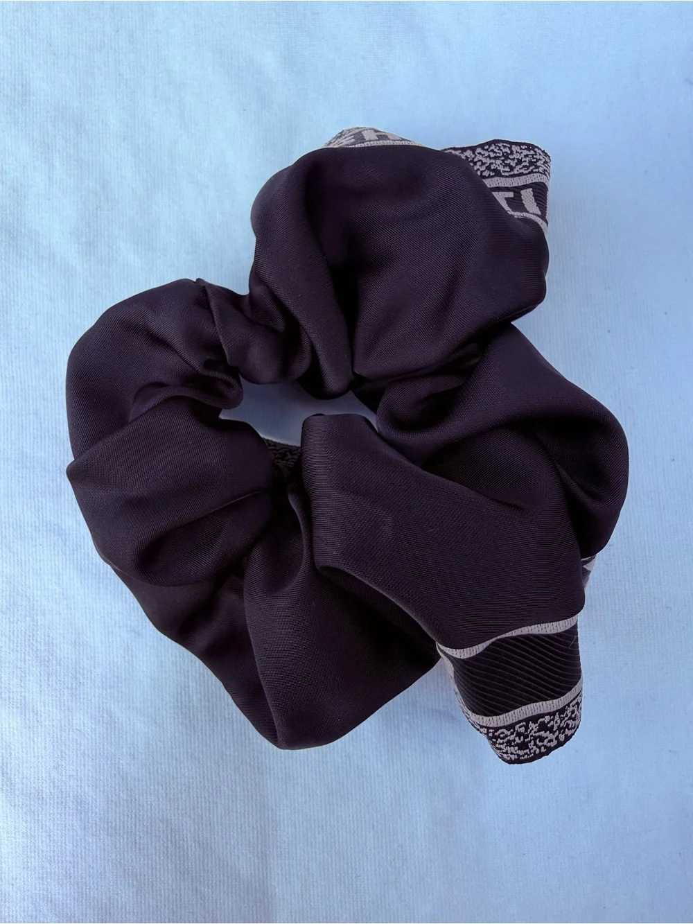 Black Fabric Scrunchie with Patterned Trim - Women Accessories